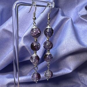 Hand Crafted Multi Hues of Purple Shimmering Crackle Dangle Earrings